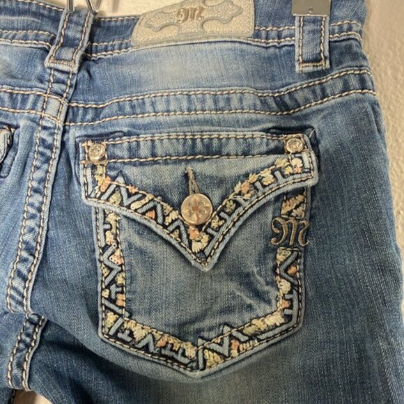 Miss Me slim Boot Cut Jeans w/Rhinestone embellished Embroidered Pocket size 26 - Picture 5 of 7